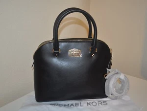 MICHAEL Michael Kors CINDY Black Leather Dome Satchel Crossbody Bag $228+ NEW - Picture 1 of 8