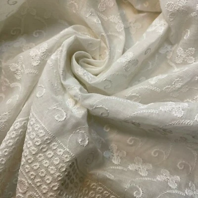 WHITE 100% Cotton Broderie Anglaise Fabric Embroidery Dress Craft Material 44" - Image 1 of 3