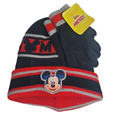 Disney Mickey Mouse Toddler Boy Black/Gray/Red 2pc Beanie Hat Glove Mitten Set - Image 1 of 4