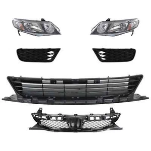 Set of 6 LH & RH Head Lamp Bumper Grille Fog Light Cover Grille Fits Civic - Picture 1 of 10