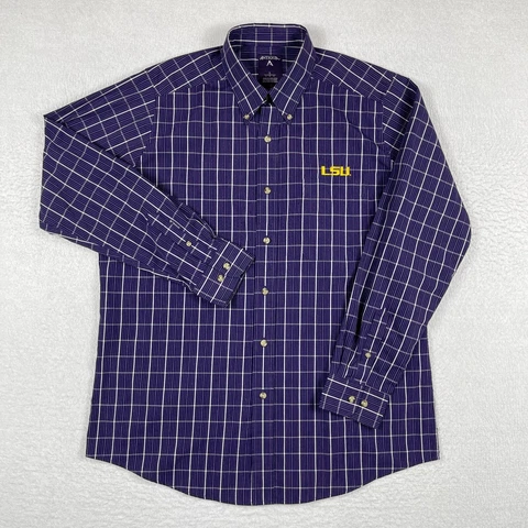 LSU Tigers Shirt Mens Large Purple Plaid Preppy Frat Boy Party Football NCAA Cover