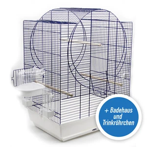 Jaula para Pájaros Emma + Bañera Y Bebida 72x54x38 CM Cobalto Azul Blanco - Imagen 1 de 10