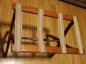 Vintage Holz klappbarer Gepäckträger gedrechselte Spindel gebogene Beine Gästezimmer 60er Jahre - Bild 1 von 9