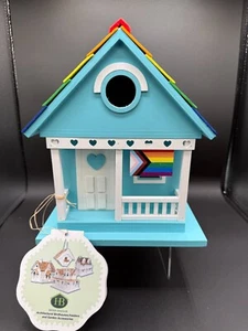 NWT LGBTQ Gay Lesbian Rainbow Pride Flag Wooden Birdhouse Cottage TikTok Viral - Picture 1 of 15