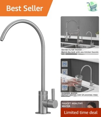 High Arc Brushed Nickel Faucet – Perfect 1-Hole Kitchen Water Filter Solution - Image 1 of 4