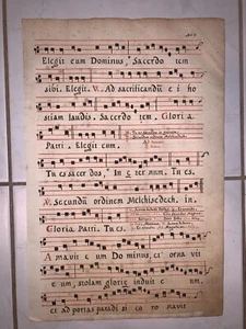 Gregorian Chant Parchment Music Sheet in Latin (1650) - Picture 1 of 2