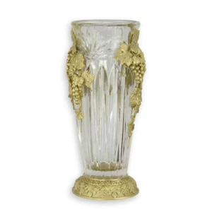9934541-ds Prunkvolle Glasvase Schliffdekor Bronze Montur Weinreben 15x13x33cm - Picture 1 of 1