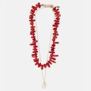 Collar para mujer de doble declaración doble caracol de piedra roja vacaciones playa verano - Imagen 1 de 1