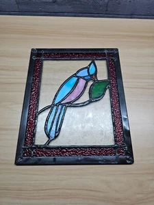 VINTAGE STAINED GLASS BLUE JAY SUNCATCHER - 10" X 8" - Picture 1 of 3