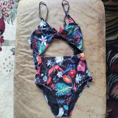 Out From Under Urban Outfitters Swimsuit M One Piece Cutouts Botanical Artsy UO - Image 1 of 4