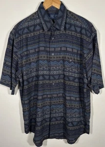 Vintage Debenhams Casual Club Tribal Shirt Mens XL Black Short Sleeve 1990s - Picture 1 of 12