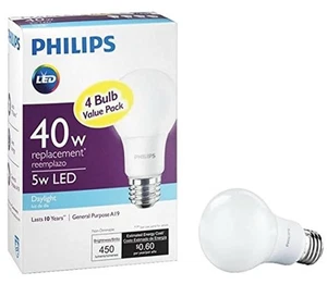 PHILIPS 469809 40W Equivalent Daylight A19 Medium LED Light Bulb, 4 Count (2 PK) - Picture 1 of 1
