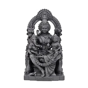 Statua statuina in resina Shiva Parvati famiglia Murti con Ganesha e Kartikeya - Foto 1 di 7
