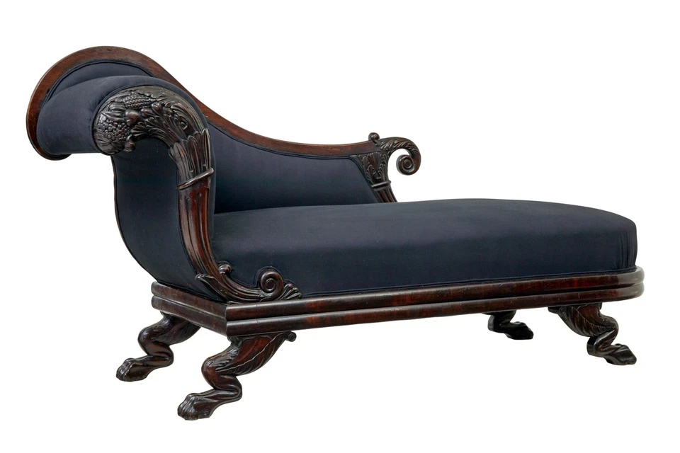 19TH CENTURY WILLIAM IV CARVED MAHOGANY CHAISE LONGUE - Image 1 of 4