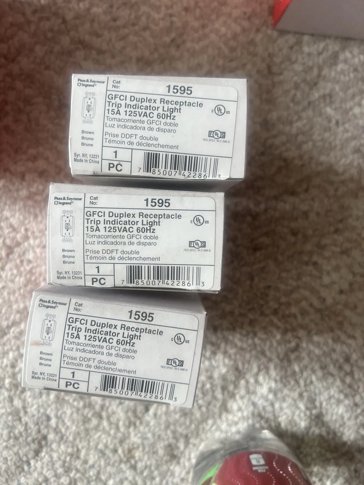 PASS & SEYMOUR 1595 GFCI DUPLEX RECEPTACLE -  Lot Of 3 Brown New In Box - Image 1 of 1
