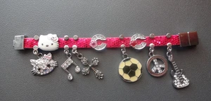 Nice RARE Girls Pink Silver Tone Hello Kitty Crystal Rhinestone Charm Bracelet - Picture 1 of 5