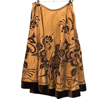 Y2K винтажный MSK коричневый цветочный печать трапециевидная юбка богемное фестиваль бархата отделки осени - Изображение 1 из 4