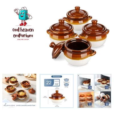 22 OZ French Onion Soup Bowls with Lid, Porcelain Soup Crocks with Handles,Ov... - Image 1 of 4