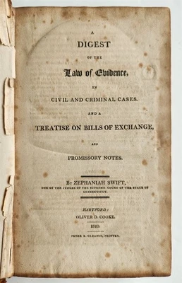 1810 DIGEST OF THE LAW OF EVIDENCE by Zephaniah Swift antique AMERICANA - Image 1 of 4