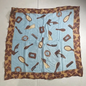 Vintage Echo 100% Silk Square Scarf w/ Hair Grooming Items Combs Brushes Pattern - Picture 1 of 5