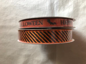 Lot of 2 Rolls Halloween Ribbon 3/8" & 5/8" wide x 3 yards Orange & Black - Picture 1 of 3