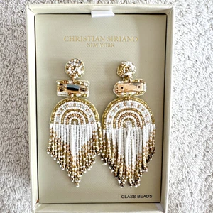 Christian Siriano Gold Tone Earrings Chandlier Waterfall Wedding Pearls 3" Long - Picture 1 of 11