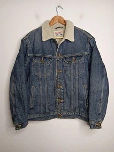 Vintage Lee Storm Rider Denim Jacket Mens M Medium Blue 90s Sherpa Lined - Picture 1 of 18