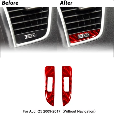 Para Audi Q5 2013-2016 coche aire acondicionado regulación de dirección del viento fibra de carbono embellecedor rojo 2 piezas Foto 1 de 4
