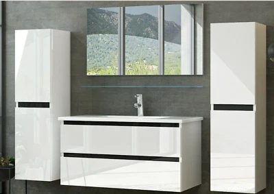 Badmöbel Set Weiss Hochglanz Badezimmermöbel  soft Closing System 6 teilig 60cm - Bild 1 von 4