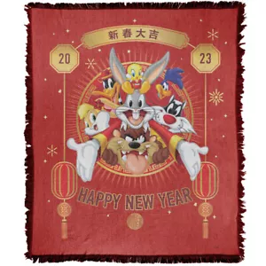 Looney Tunes Blanket 50"x60" Bunny Group 2023 New Year Woven Cotton Blend Throw - Picture 1 of 6