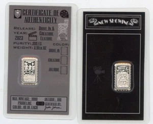 Squires MINT Drive in & Creature Feature Tickets 1/10th OZ .999 Fine silver Bar - Picture 1 of 1