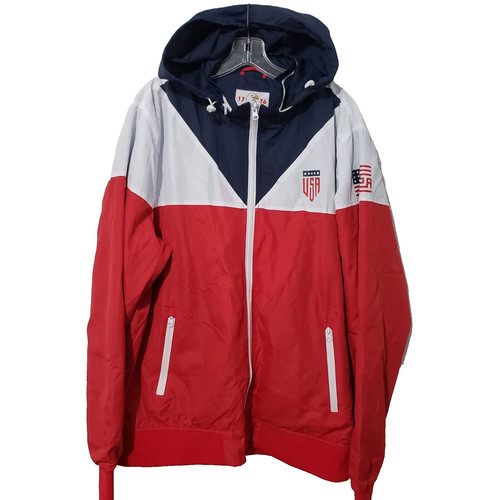 VETEMENTS Meripex Apparel 1776 USA rosso bianco blu giacca zip chiara nascondi felpa con cappuccio 2XL