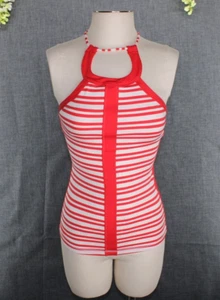 Lululemon Women's Hip To Be Zen Yoga Halter Top Red Striped Bra Sz 2 - Picture 1 of 10