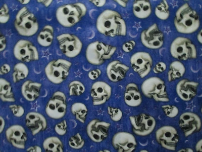 SKULL HEAD WICKED SKULLS STARS MOON PURPLE COTTON FABRIC BTHY - Image 1 of 4