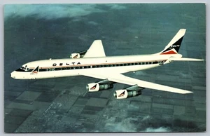 Airline Ausgabe Delta Airlines Douglas DC-8 FanJet Jet Werbung Postkarte M3 - Bild 1 von 2