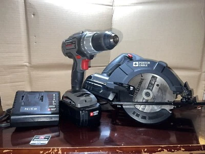"Sierra circular Porter Cable 18V 6,5"" inalámbrica 18V 1/2" taladro/destornillador 2 baterías" Foto 1 de 4