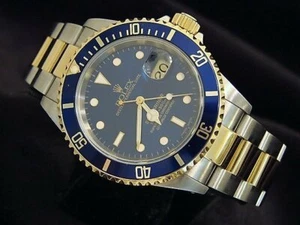 Rolex Submariner Mens 18k Yellow Gold & Stainless Steel Blue Date Sub SEL 16613 - Picture 1 of 6