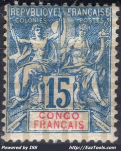 CONGO TYPE GROUPE 15c BLEU N° 17 NEUF * AVEC CHARNIERE A VOIR - Picture 1 of 2