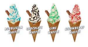 Whippy Ice Cream Waffle Cone Stickers Set of 4 Flavours - 20cm high die cut - Picture 1 of 1