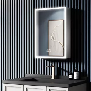 LED Mirror Medicine Cabinet Recessed or Surface, Dimmer, Clock, Temp Display, HD - Picture 1 of 13