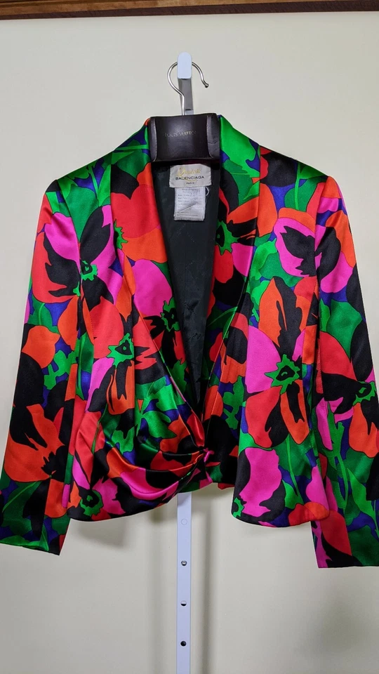 Balenciaga 复古多色花卉丝绸夹克外套 40 法国四边形 — 第 1/4 张图片