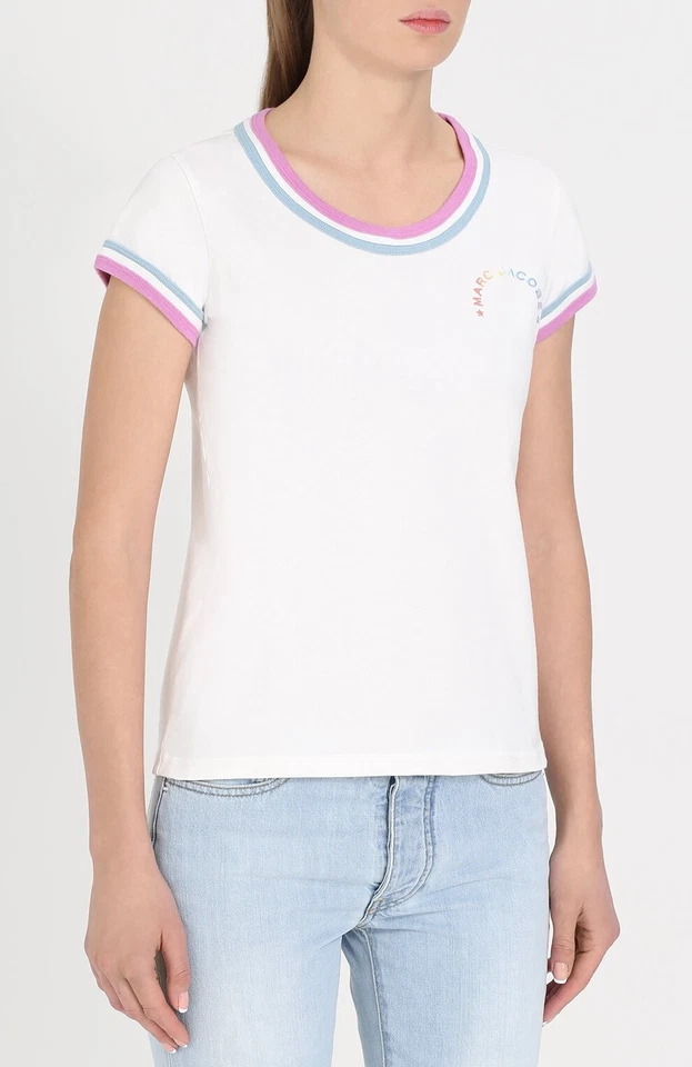 Camiseta para mujer Marc Jacobs 154867 con logotipo acento a rayas marfil/multitalla Pequeño Foto 1 de 2