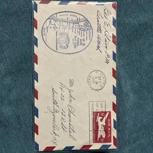 U.S Air Mail First Flight Air Mail 5 Cent Red Plane Stamp/envelope Rare 1947 ETA - Picture 1 of 8