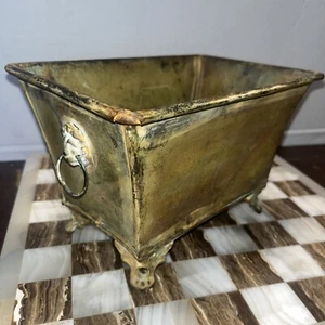 ANTIQUE MATTE FLOWER HERB TROUGH PLANTER LIONS HEAD KNOCKER HANDLE VINTAGE 9”x6” - Picture 1 of 6