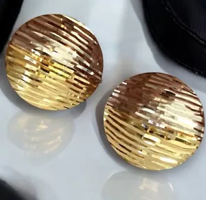 Large Estate 14K Two Tone Gold BUTTON Style Leverback Earrings GORGEOUS! - Picture 1 of 1
