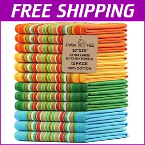Extra Large 20x30 Rainbow Stripe Hand Towels – Machine Washable Cotton Set of 12 - Picture 1 of 11