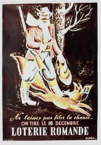Original Vintage Plakat Schweizer Lotterie Fuchsjagd 1944 - Bild 1 von 1