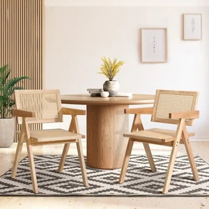Oikiture 2x Dining Chairs Rattan Chair Wooden Accent Chair Natural - Picture 1 of 10