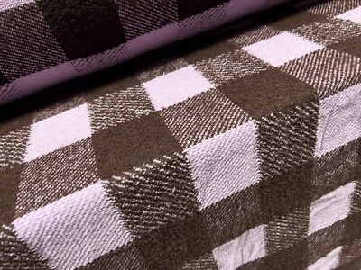 Wool Bouclé Coat Jacket Fabric, Per Metre - Lumberjack Check - Brown & Lilac - Image 1 of 3