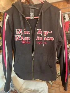 Harley Davidson Womens Black Full Zip Hoodie Size Med Red And White - Picture 1 of 7